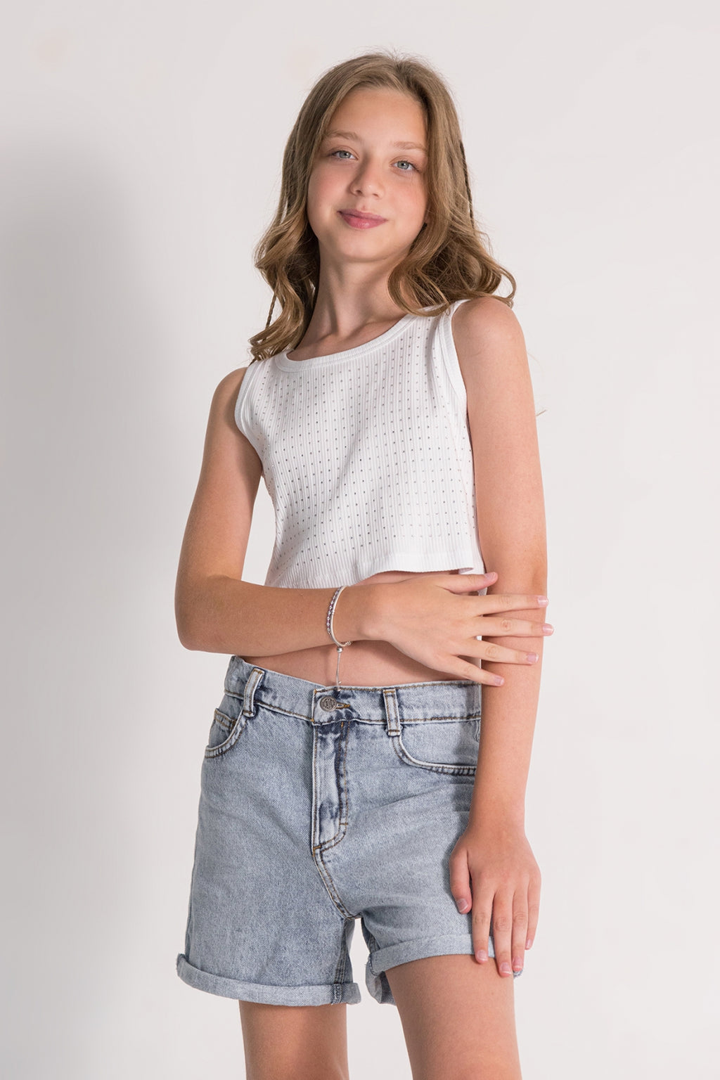 Rhinestone Crop Top White