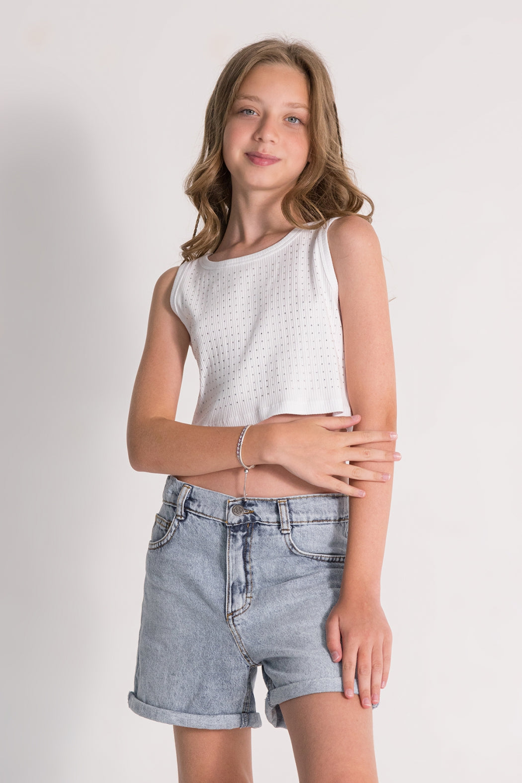 Rhinestone Crop Top White