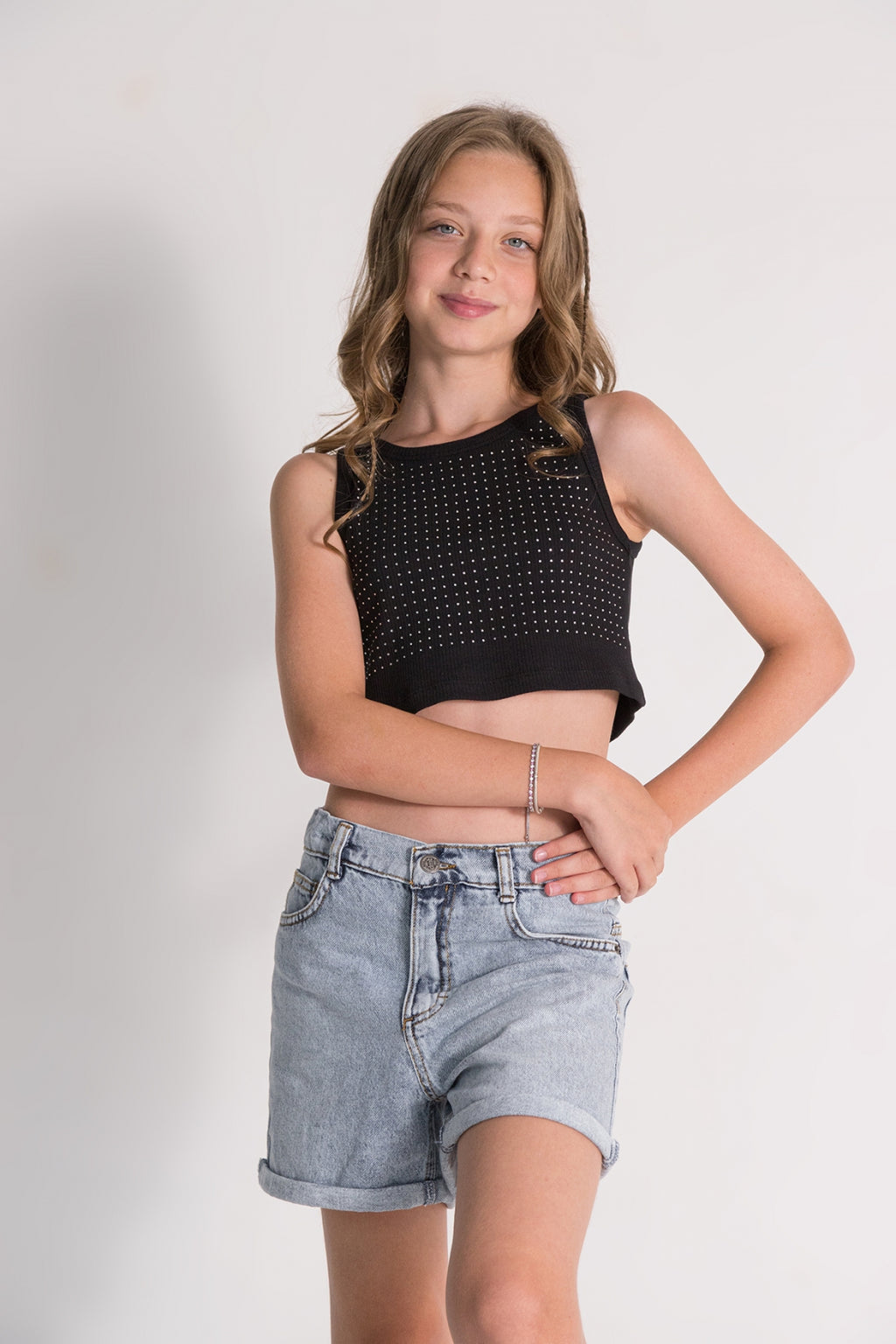 Rhinestone Crop Top Black