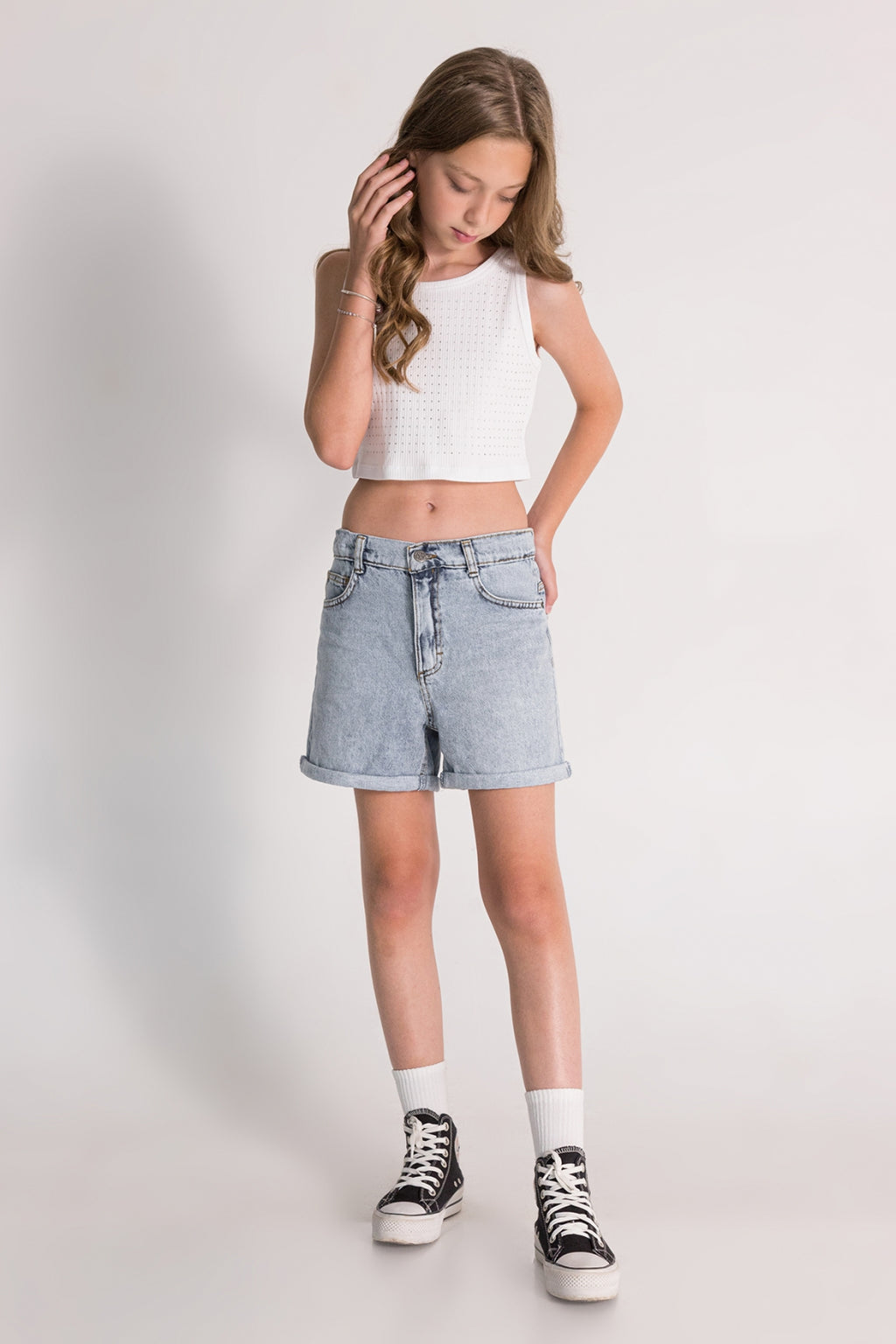 Rhinestone Crop Top White