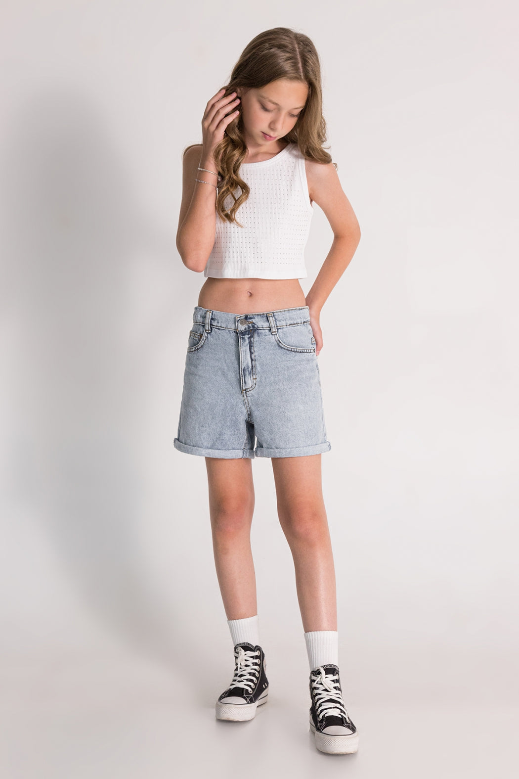 Rhinestone Crop Top White