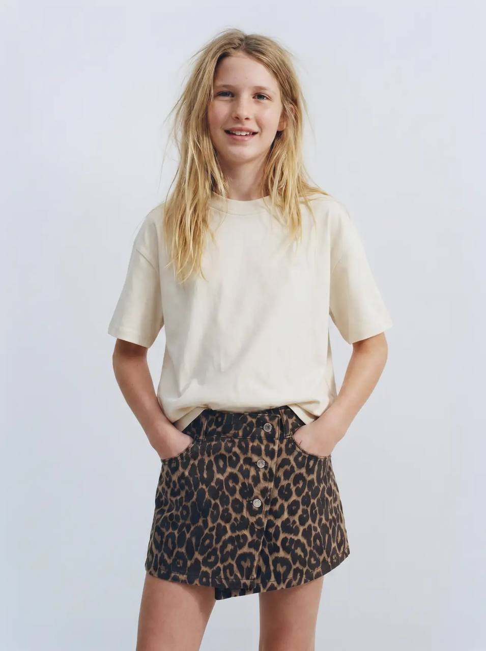 Cream Tee & Leopard Skirt Set