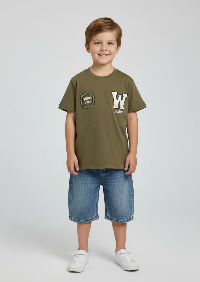 Badge Print Tee Khaki