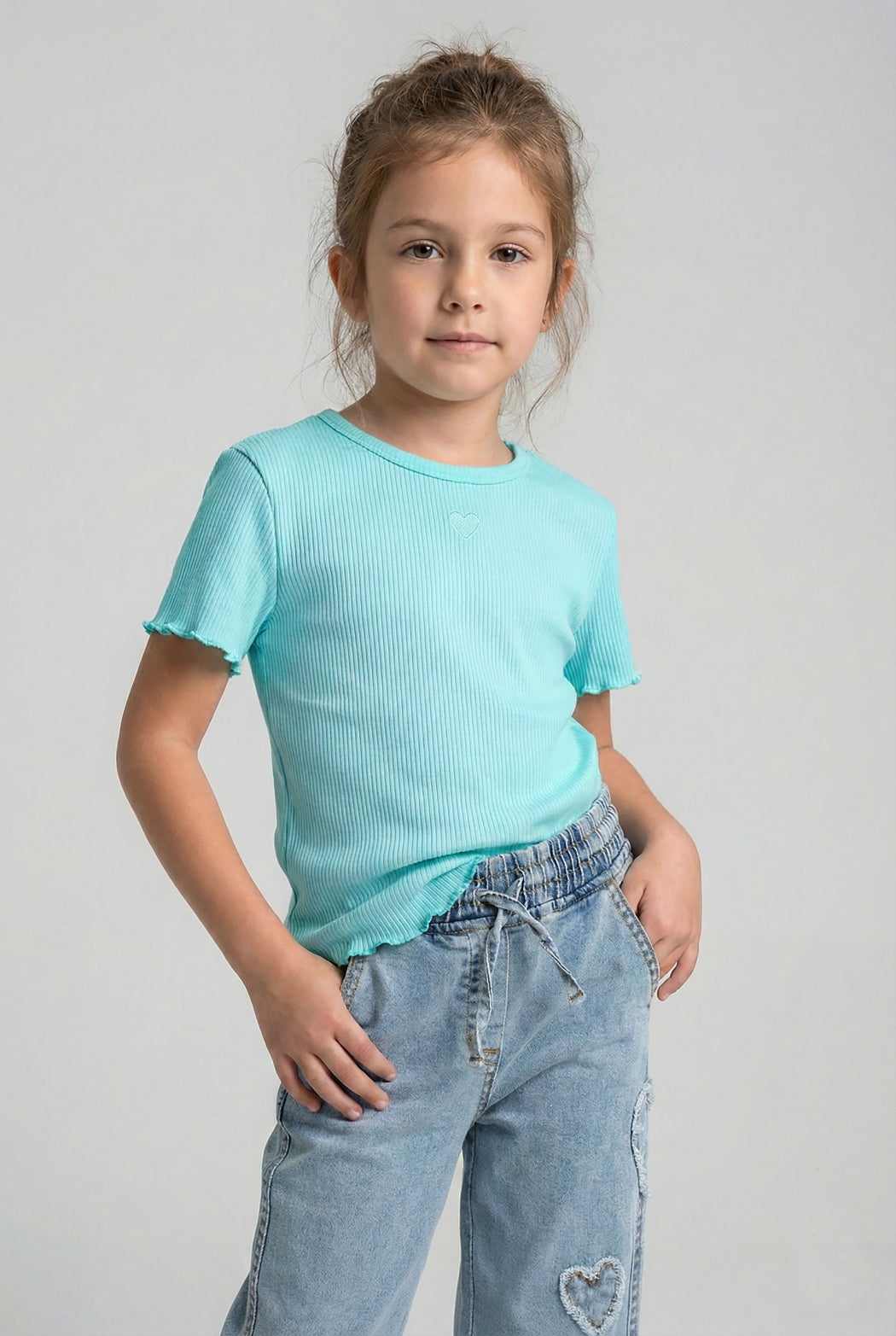 Soft Ribbed Heart Tee - Mint
