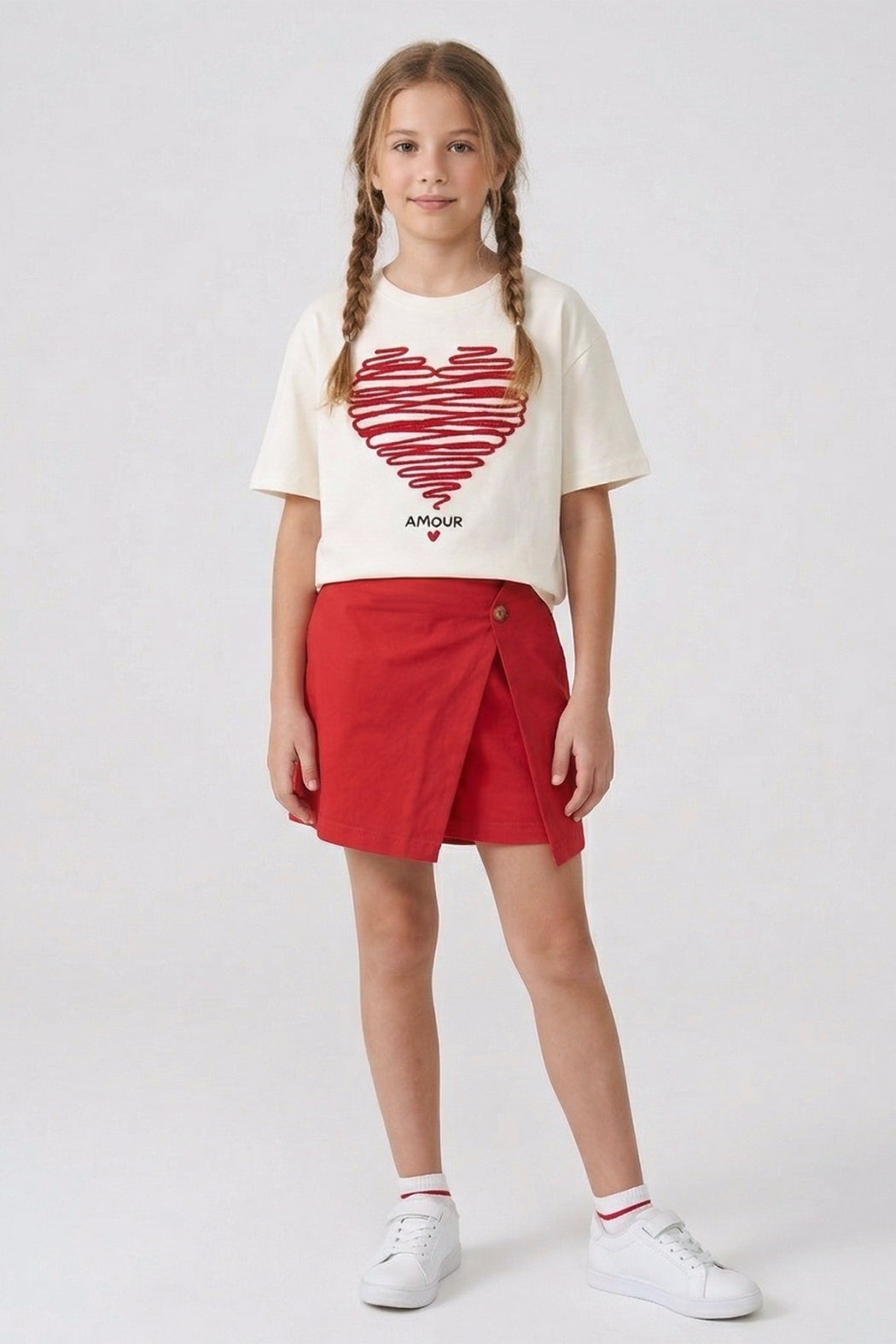 Chic Heart Skort Set - Red