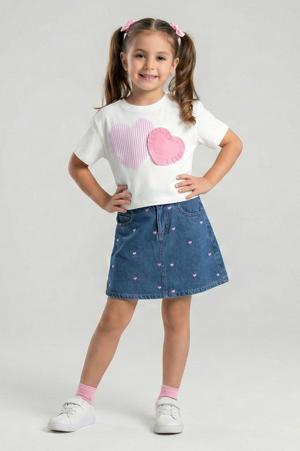 Mini Love Denim Set - Pink