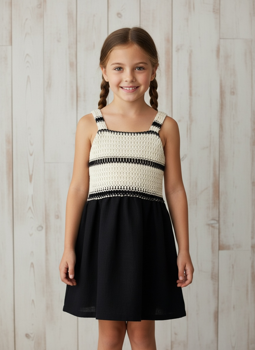 Two-Tone Knit & Linen Dress