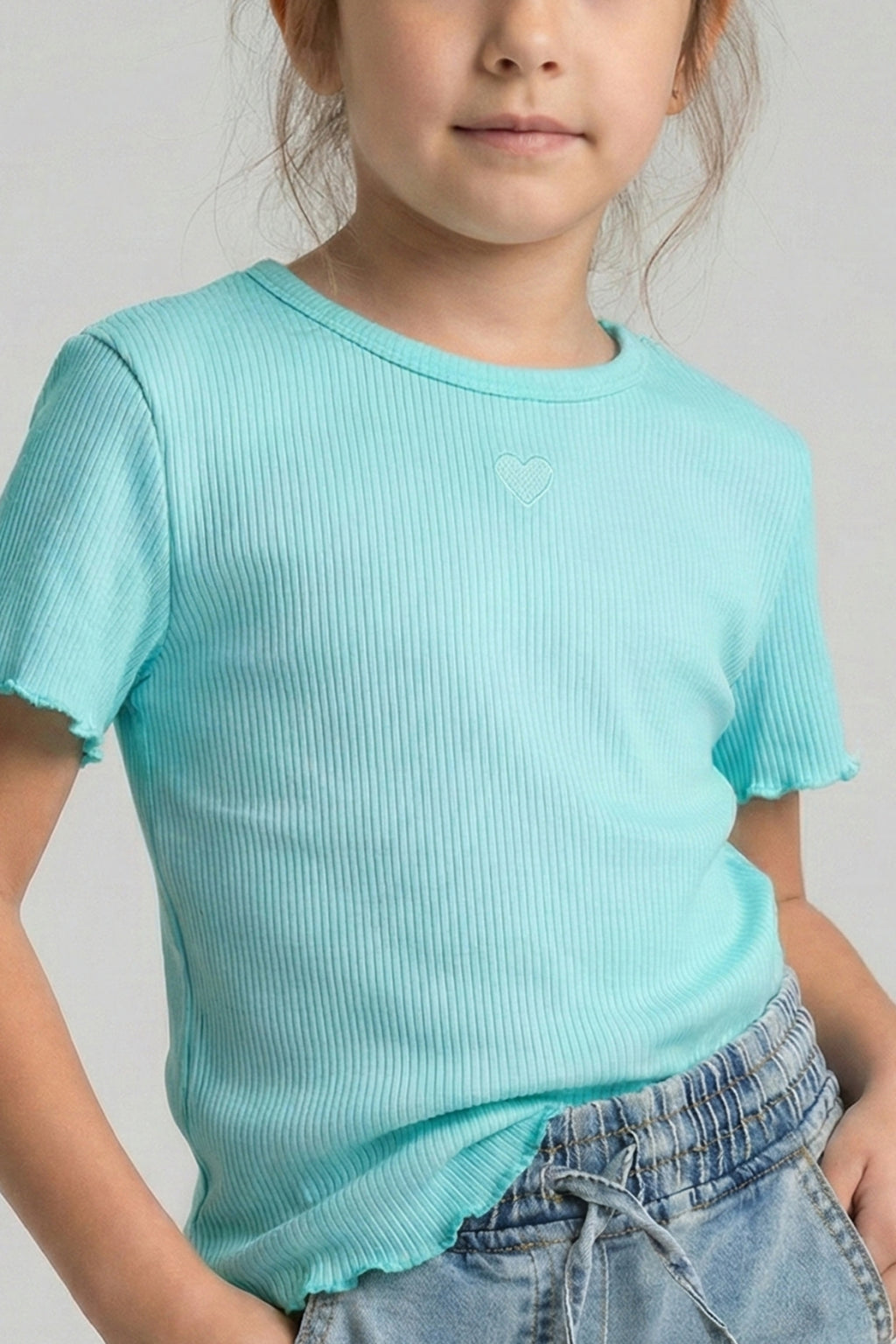 Soft Ribbed Heart Tee - Mint