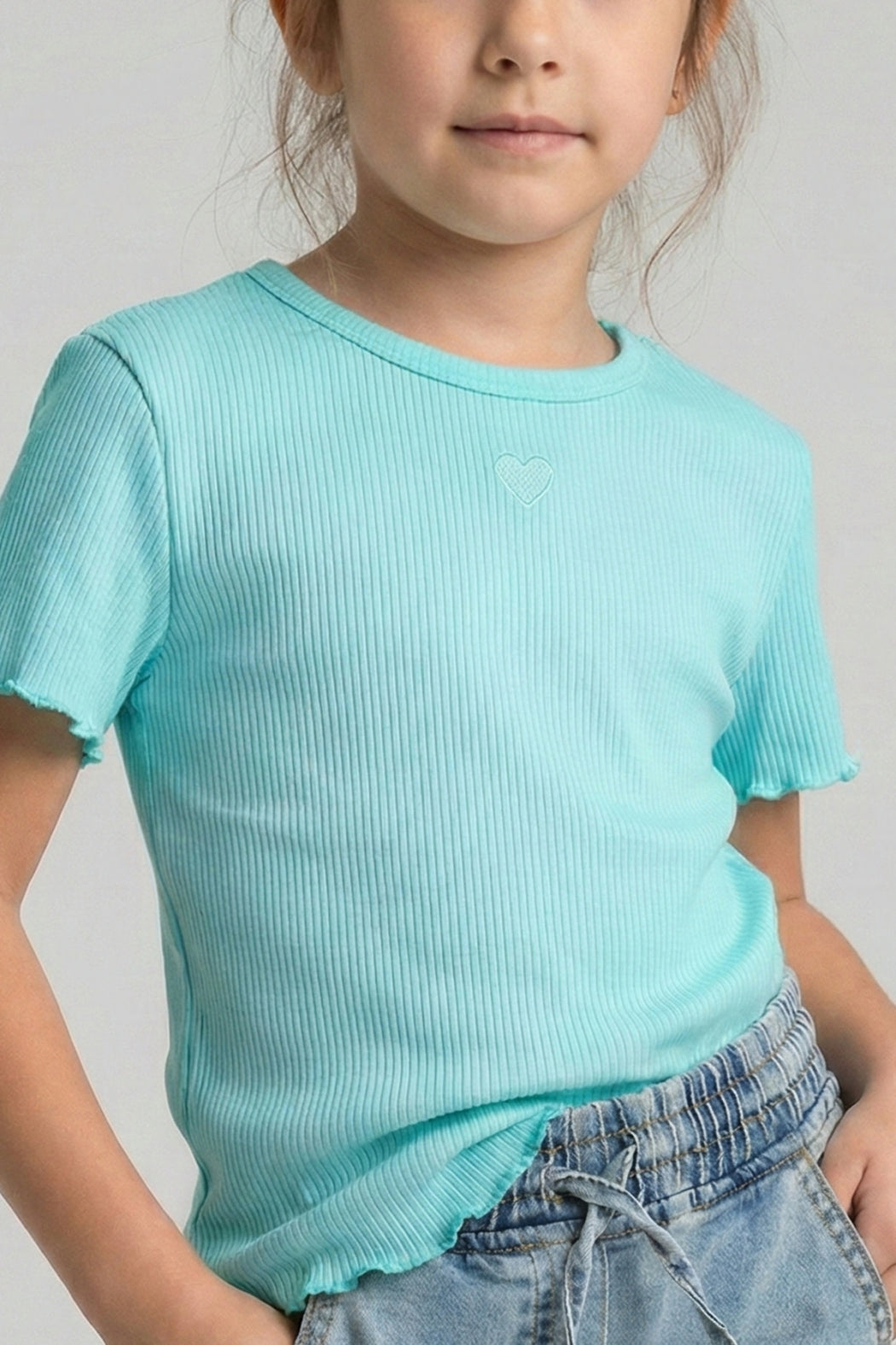 Soft Ribbed Heart Tee - Mint