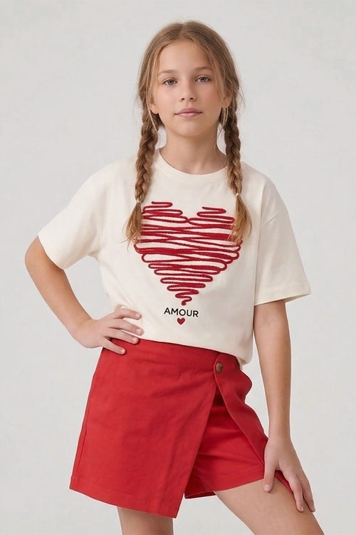 Chic Heart Skort Set - Red