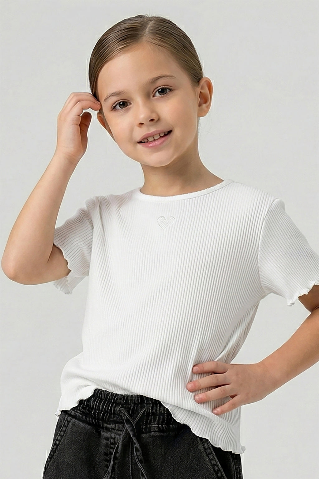 Soft Ribbed Heart Tee - White